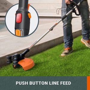WORX WG184E Cordless Grass Trimmer in use.